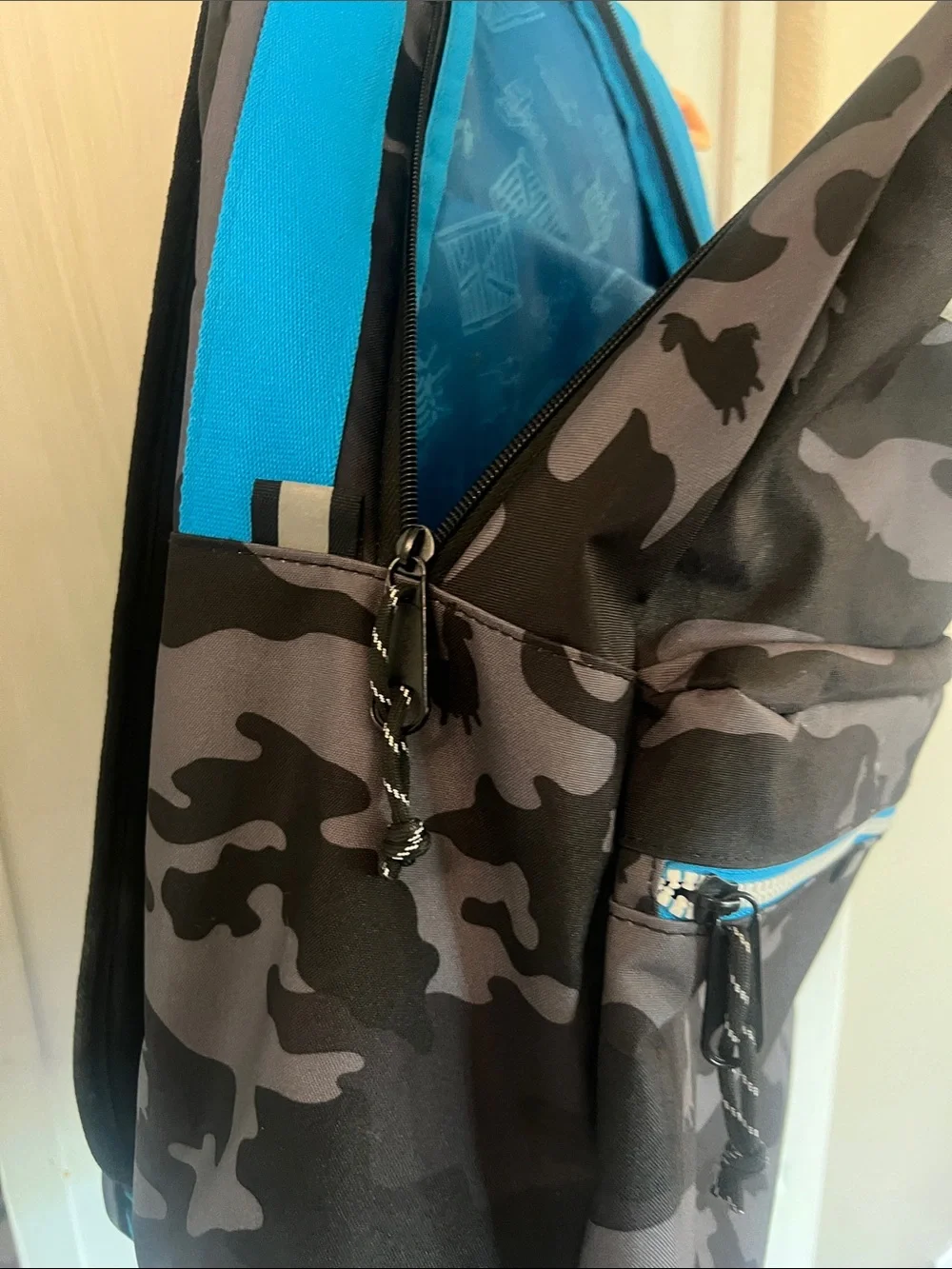 EUC Fortnite Black Camouflage Backpack with Blue Accents
